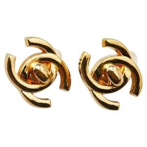 CHANEL Authentic Vintage Gold Logo Earrings